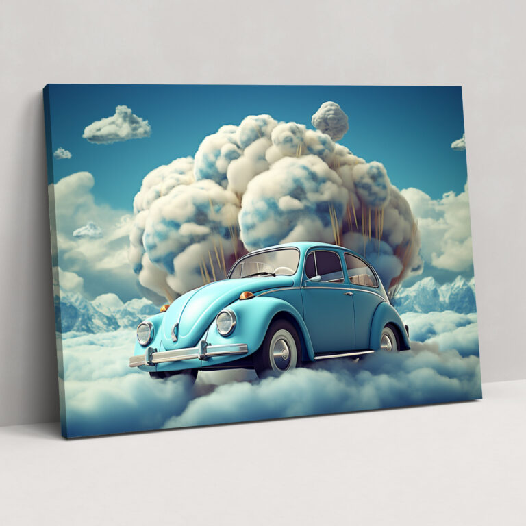 Dreamy Volkswagen Beetle Canvas Print - Volkswagen Beetle, Wall Decoration, Wall Art, Dreamy Cloudscape