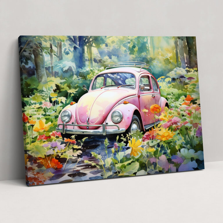 Volkswagen Beetle Canvas Print - Volkswagen Beetle, Watercolor Painting, Volkswagen Beetle, Home Decoration
