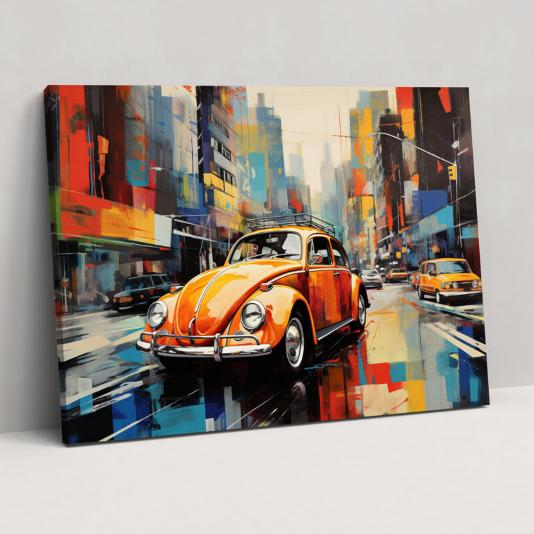 Volkswagen Beetle Canvas Print - Retro Abstract Artwork Wall Decoration - Volkswagen Beetle, Canvas Print, Home Decoration, Canvas