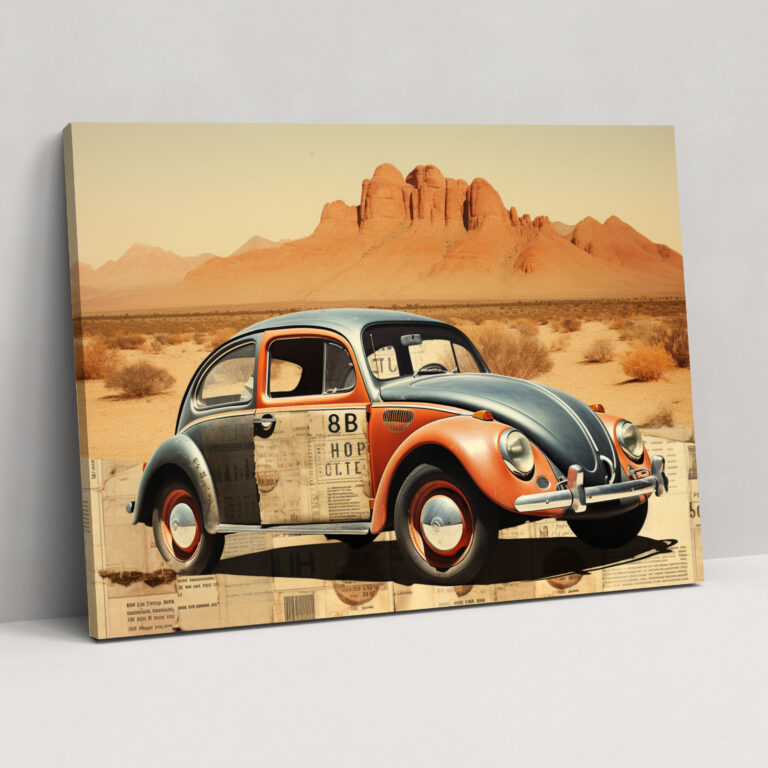 Volkswagen Beetle Canvas Print - Vintage Collage Wall Decoration - Volkswagen Beetle, Canvas, Wall Decoration, Home Decoration