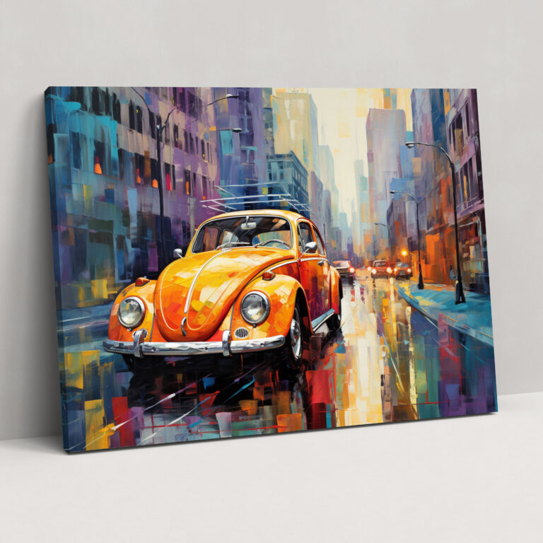 Volkswagen Beetle Canvas Print - Impressionist Painting Wall Art - Volkswagen Beetle, Colorful Cityscape, Volkswagen Beetle, Wall Decoration