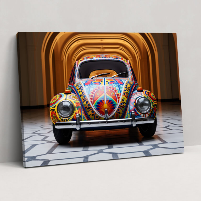 Volkswagen Beetle Canvas Print - Geometric Pattern Design Wall Decoration - Volkswagen Beetle, Home Decoration, Intricate Shapes, Canvas