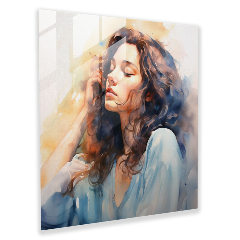 Serene Reflections Glass Wall Art - Woman, Wall Decoration, Serenity, Watercolor Painting