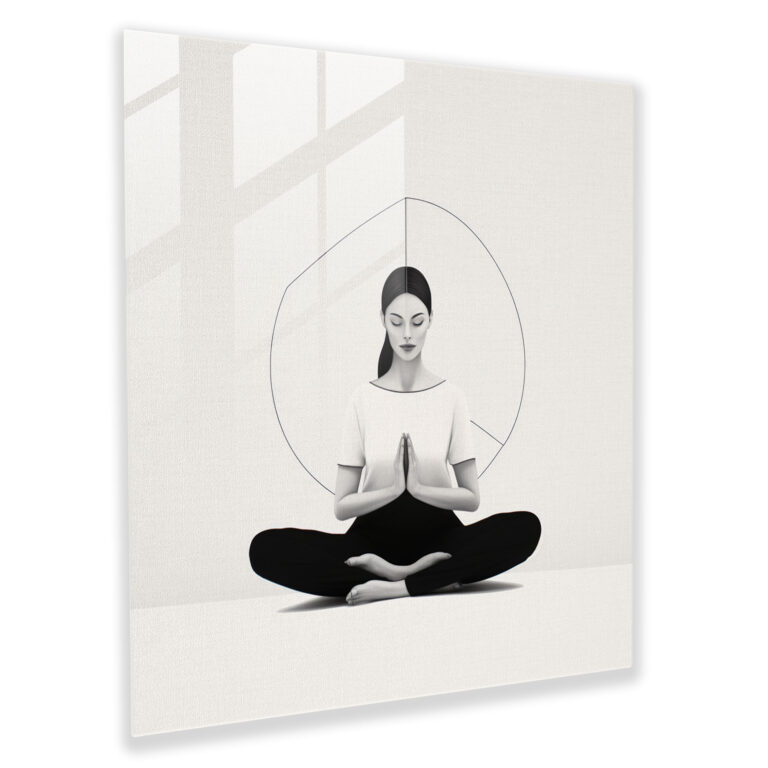 Minimalist Glass Print - Woman In Meditation - Woman, Peace, Line Drawing, Serenity