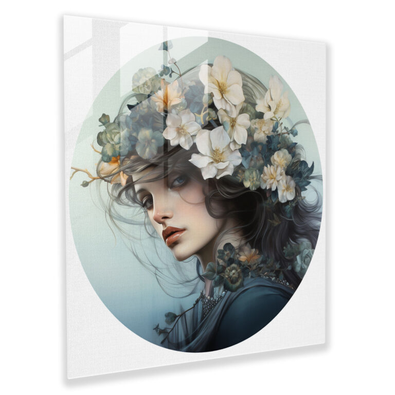 Woman With Flowers Glass Print - Woman, Glass Print, Glass Wall Art, Flowers