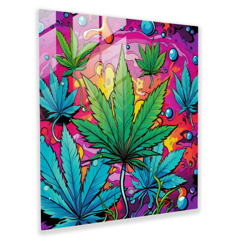 Psychedelic Weed Glass Print - Weed, Home Decoration, Psychedelic Backdrop, Psychedelic Weed