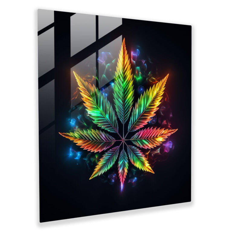 Neon Futurity Of Weed Glass Print - Weed, Glass Print, Home Decoration, Modern Art