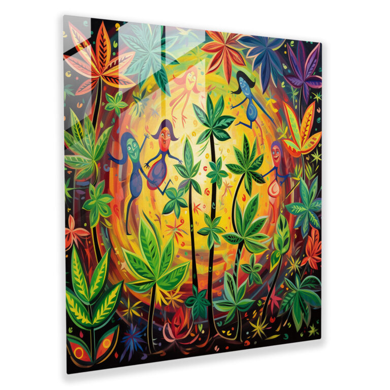 Whimsical Weed Glass Print - Weed, Weed, Wall Decoration, Glass Art