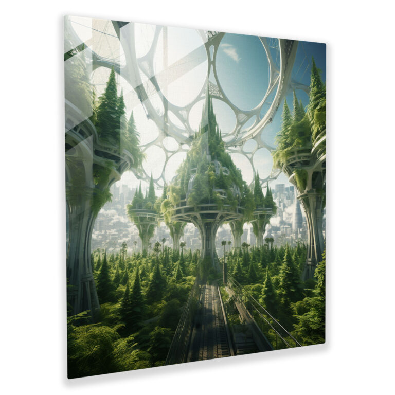 Futuristic Weed Cityscape Glass Print - Weed, Glass Wall Art, Weed, Glass Art