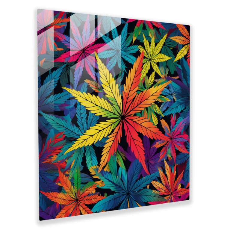 Funky Foliage Glass Print - Weed, Home Decoration, Stylized, Pop Art