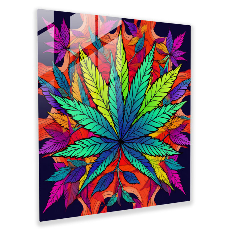Colorful Weed Delight Glass Print - Weed, Colorful Cannabis Leaves, Colorful Weed Delight Glass Print, Home Decoration