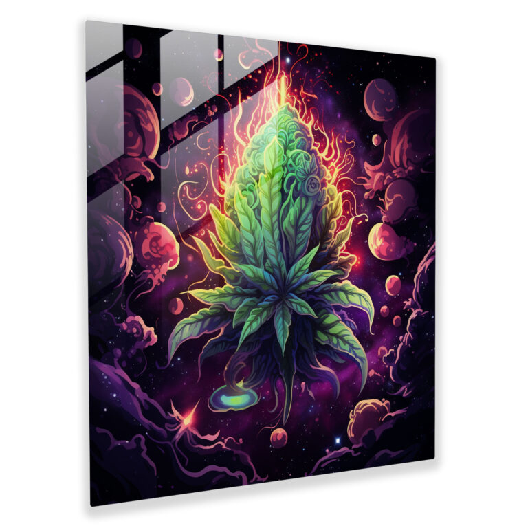 Cosmic Weed Glass Print - Weed, Glass Art, Psychedelic Art, Wall Decoration
