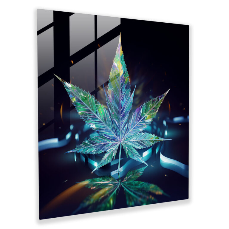 Holo Weed Glass Print - Weed, Futuristic Art, Modern Art, Wall Decoration