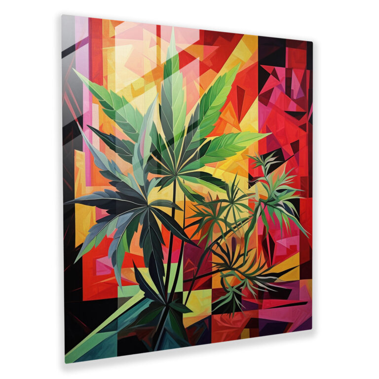 Weed Cubism Glass Print - Weed, Weed, Cubist Painting, Glass Wall Art