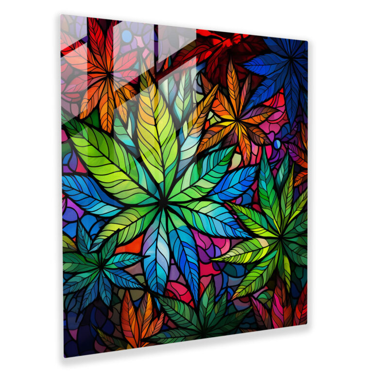 Colorful Cannabis Glass Print - Weed, Glass Print, Glass Art, Home Decoration