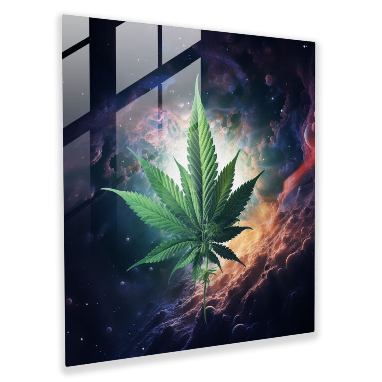 Cosmic Cannabis Glass Print - Weed, Floating Cannabis Leaf, Glass Art, Glass Print