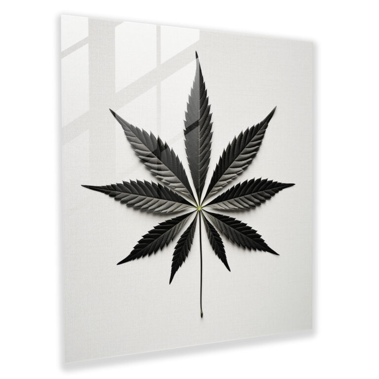 Minimal Leaf Glass Print - Weed, Glass Wall Art, Modern Art, Home Decoration