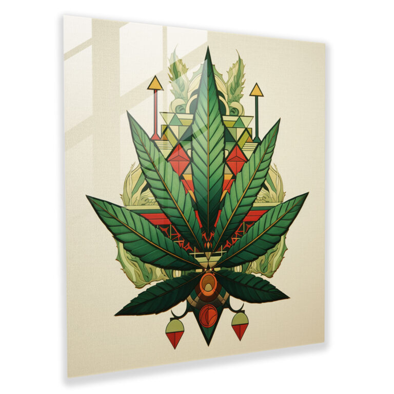 Geometric Greenery Glass Print - Weed, Glass Wall Art, Weed, Modern Art