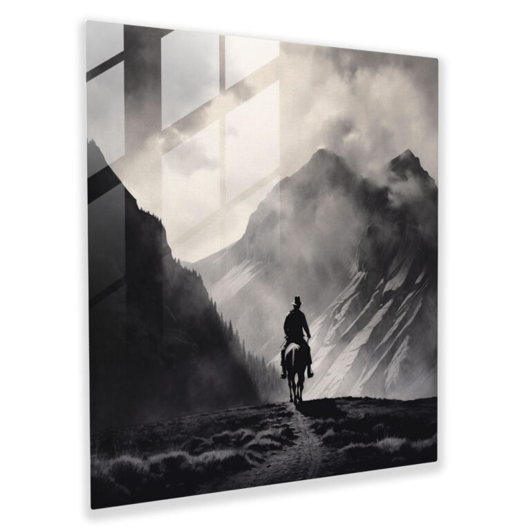 Elegant Glass Print - Ansel Adams-Inspired Cowboy in Black and White - Modern Artwork Glass Wall Art