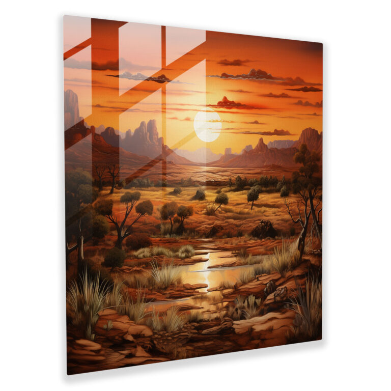 Wild West Sunset Glass Print, Hand-Painted Oil on Glass, Home Decoration, Wall Decor, Glass Art, Modern Artwork