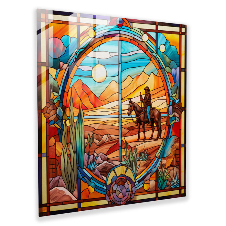 Western Symbols Stained Glass Print, Vibrant Glass Wall Art, Home Decoration, Wall Decor, Glass Art, Modern Artwork