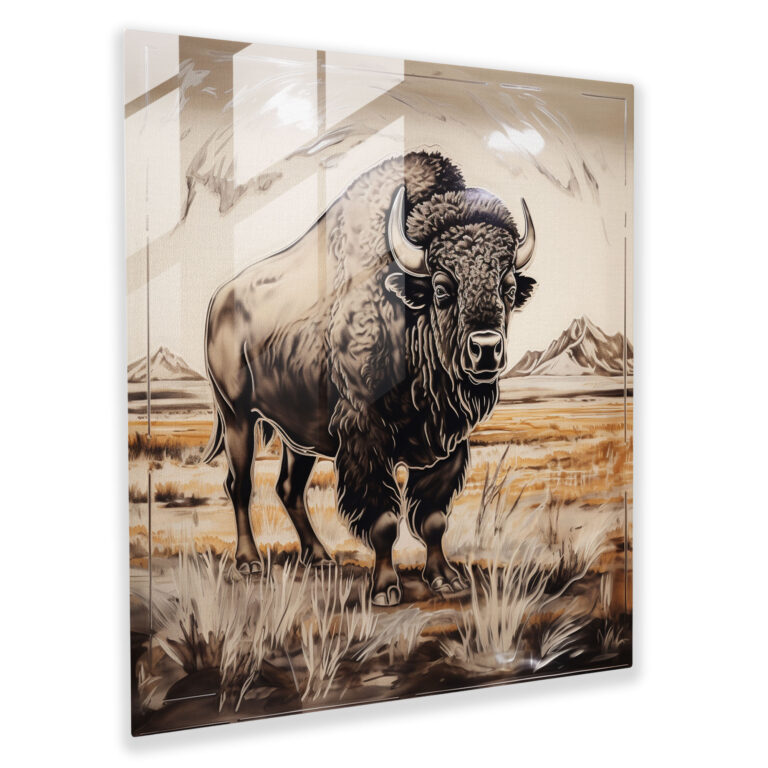 Majestic Bison Glass Print, Striking Glass Etching, Home Decoration, Wall Decor, Glass Art, Modern Artwork