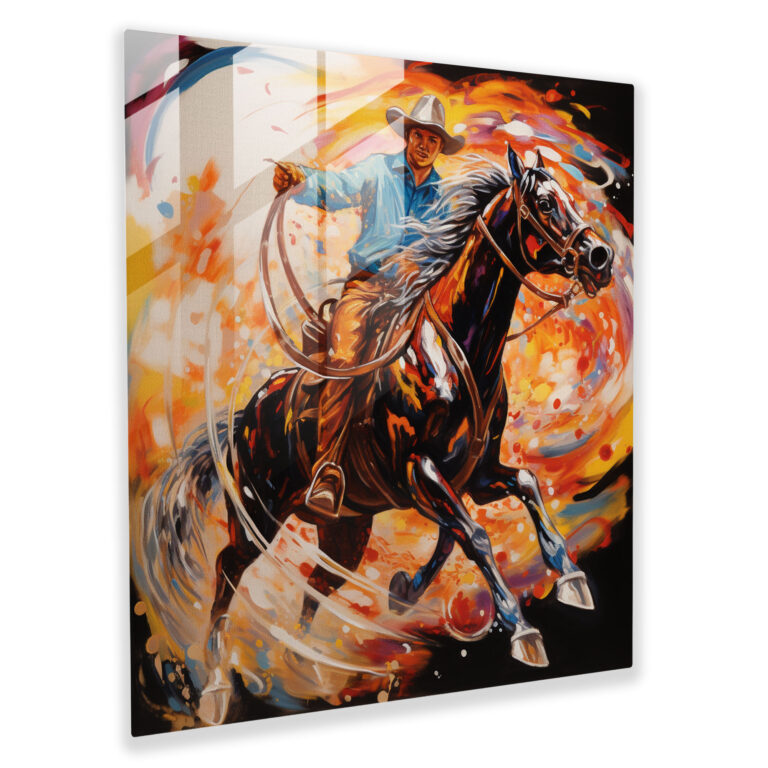 Abstract Rodeo Cowboy Glass Print, Dynamic Glass Painting, Home Decoration, Wall Decor, Glass Art, Modern Artwork