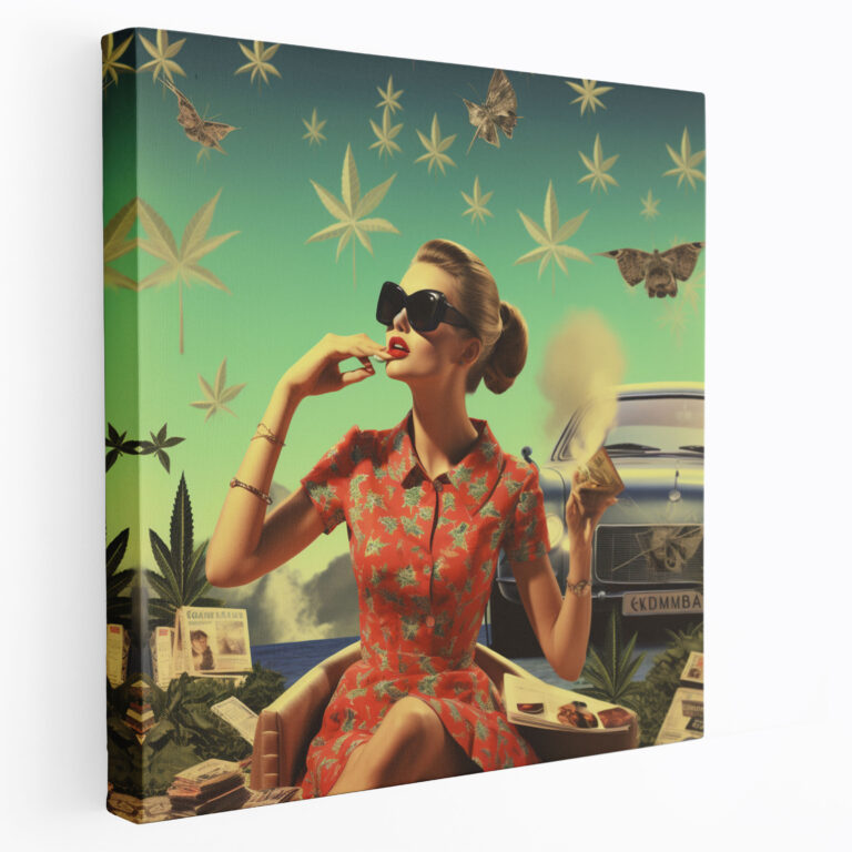 Weed Wall Decoration - Retro Collage Canvas Print - Weed, Vintage, Collage, Canvas Wall Art