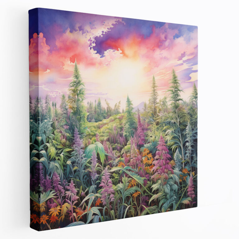 Weed Canvas Print - Blooming Marijuana Field - Weed, Nature-Inspired, Home Decoration, Vibrant Colors