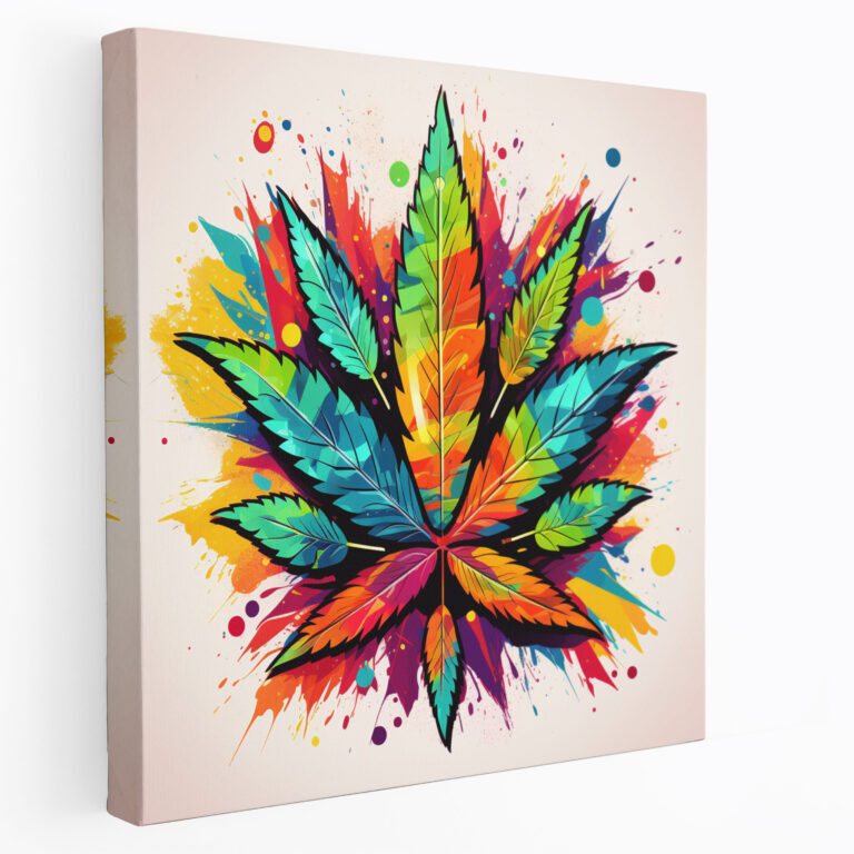 Weed Wall Art - Playful Pop Art Marijuana Leaf - Weed, Pop Art-Inspired Illustration, Canvas, Vibrant Colors
