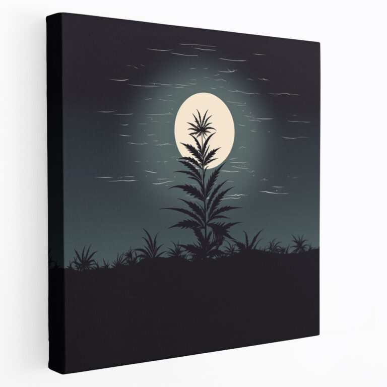 Weed Wall Decoration - Moonlit Silhouette - Weed, Minimalist Sketch, Wall Art, Canvas