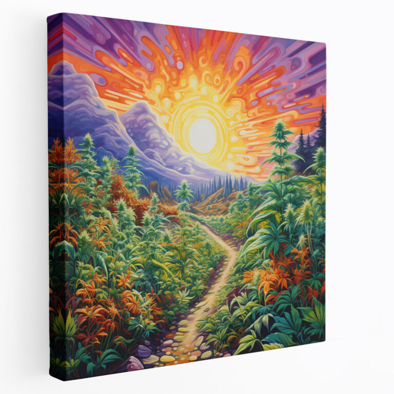 Weed Canvas Print: Colorful Marijuana Plant Field - Weed, Wall Art, Oil Painting, Canvas Wall Art