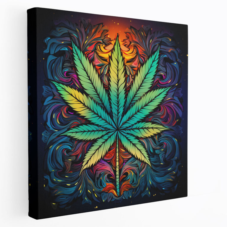 Weed Canvas Print: Colorful Intricate Marijuana Leaf - Weed, Canvas Wall Art, Weed, Vibrant Colors