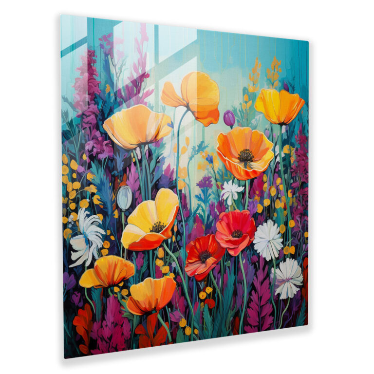 Retro Wildflower Glass Print - Wildflower, Glass Wall Art, Colorful Background, Retro-Inspired Artwork
