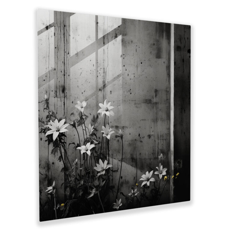 Wildflower Industrial Glass Print - Wildflower, Wall Decoration, Glass Wall Art, Concrete Backdrop