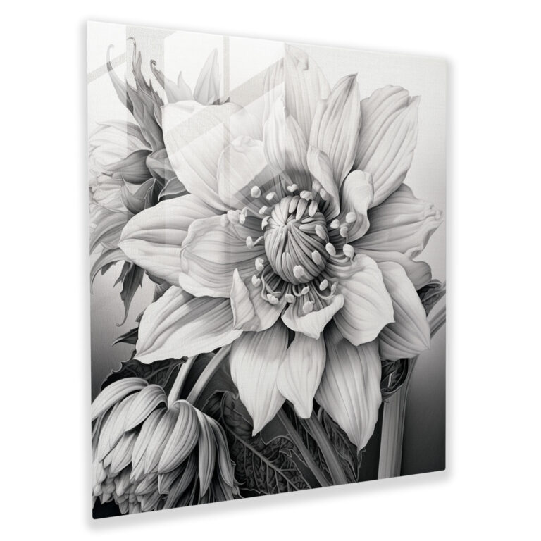Intricate Wildflower Glass Print - Wildflower, Home Decoration, Glass Print, Realistic Graphite Drawing