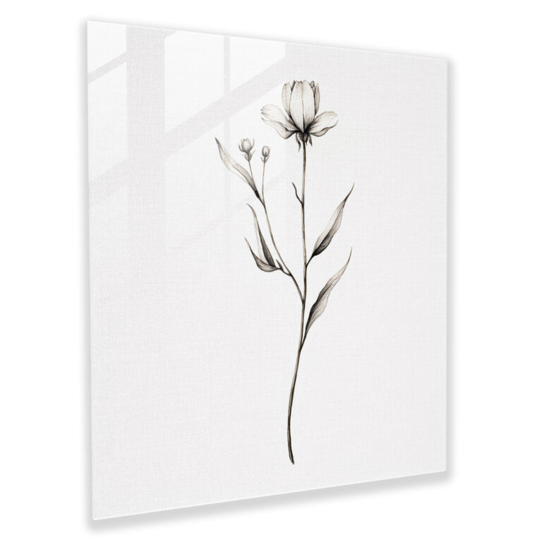 Graceful Wildflower Glass Print - Wildflower, Graceful Wildflower Stem, Minimalist Line Drawing, Glass Print