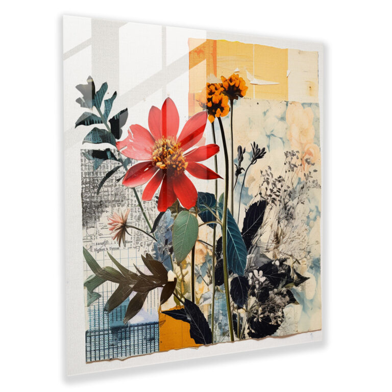 Wildflower Collage Glass Print - Wildflower, Modern Art, Collage Artwork, Wall Decoration