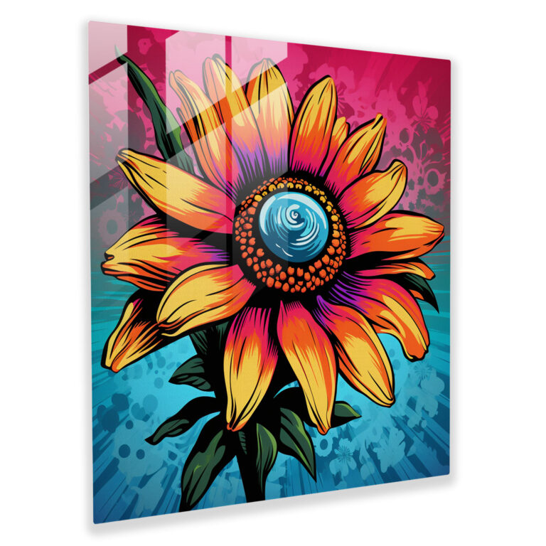 Retro Wildflower Pop Art Glass Print - Wildflower, Home Decoration, Glass Print, Glass Wall Art