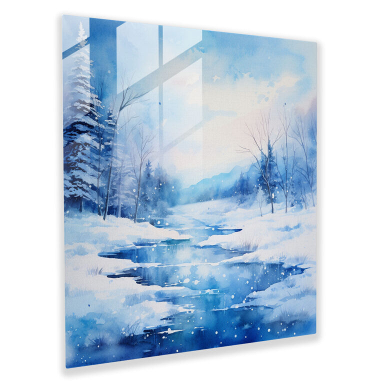 Winter Wonderland Glass Print - Winter, Modern Art, Abstract Watercolor Painting, Wall Decoration