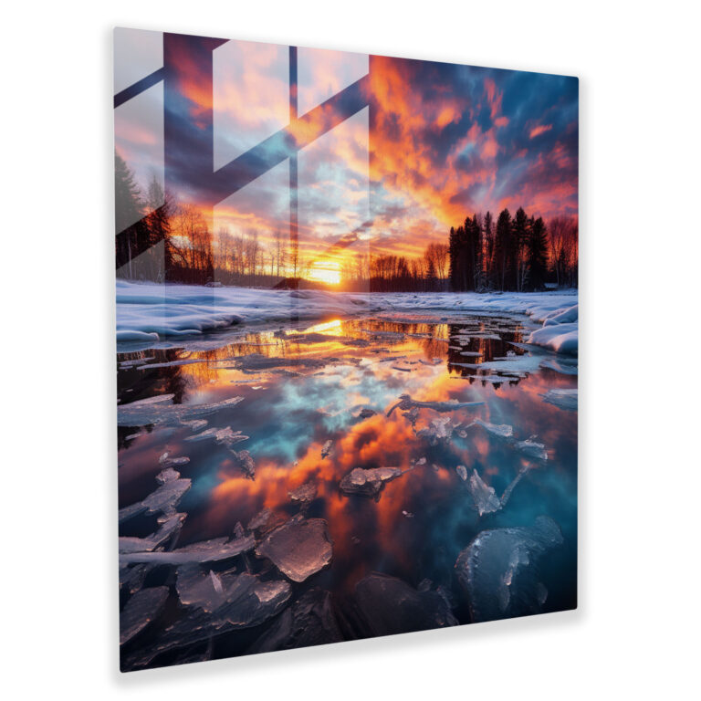 Winter Reflections Glass Print - Winter, Home Decoration, Modern Art, Glass Print