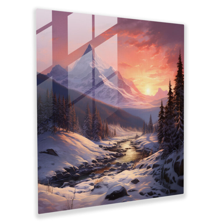 Winter Majesty Glass Print - Winter, Winter, Snowy Mountain Landscape, Glass Art