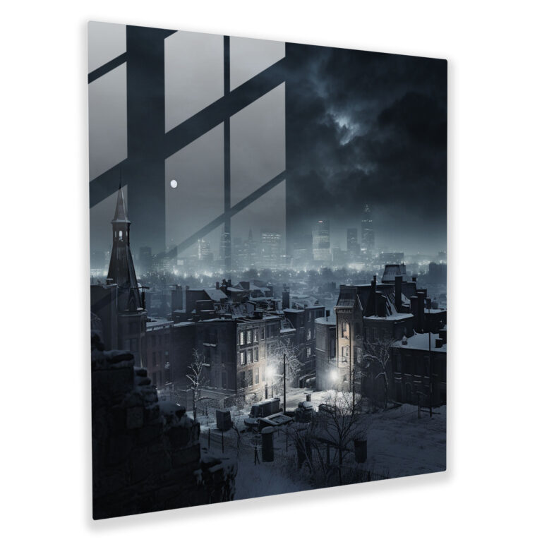 Winter Nights Glass Print - Winter, Snow-Covered Cityscape, Wall Decoration, Winter Nights