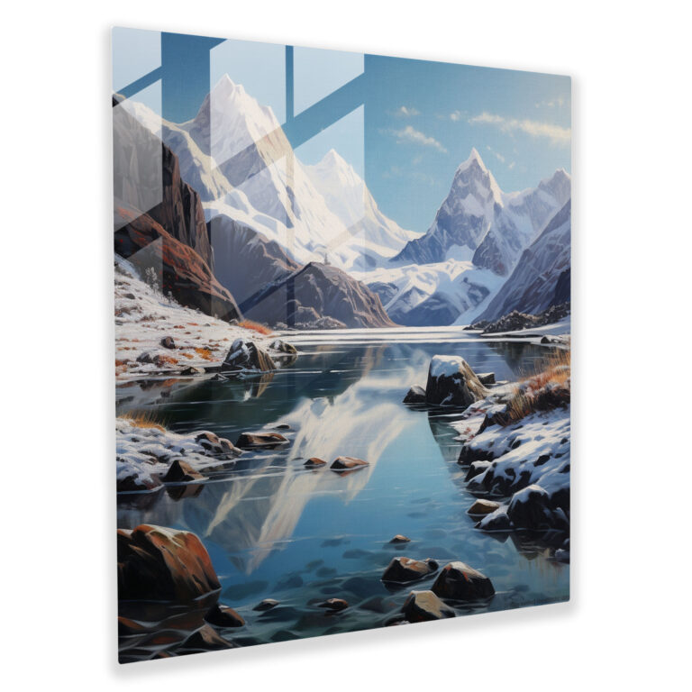 Winter Majesty Glass Print - Winter, Frozen Lake, Home Decoration, Wall Decoration