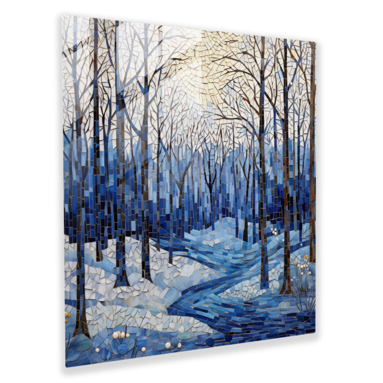 Winter Mosaic Glass Print - Winter, Winter Landscape, Glass Art, White