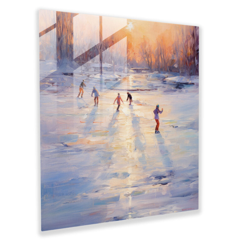 Winter Ballet Glass Print - Winter, Impressionist Painting, Wall Decoration, Ice Skaters