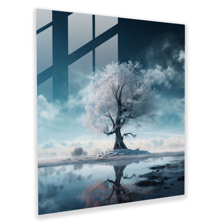 Frozen Dreams Glass Print - Winter, Wall Decoration, Frost, Modern Art