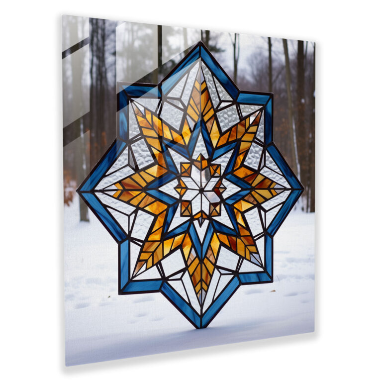 Frosty Kaleidoscope Glass Print - Winter, Glass Print, Winter, Geometric Stained Glass
