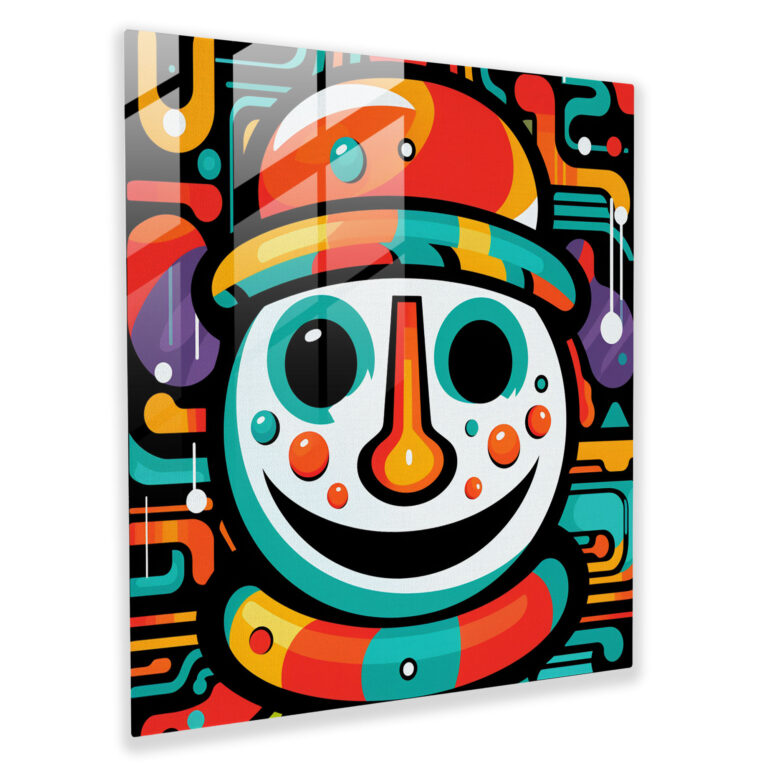 Snowman Delight Glass Print - Winter, Winter, Vibrant Colors, Modern Art