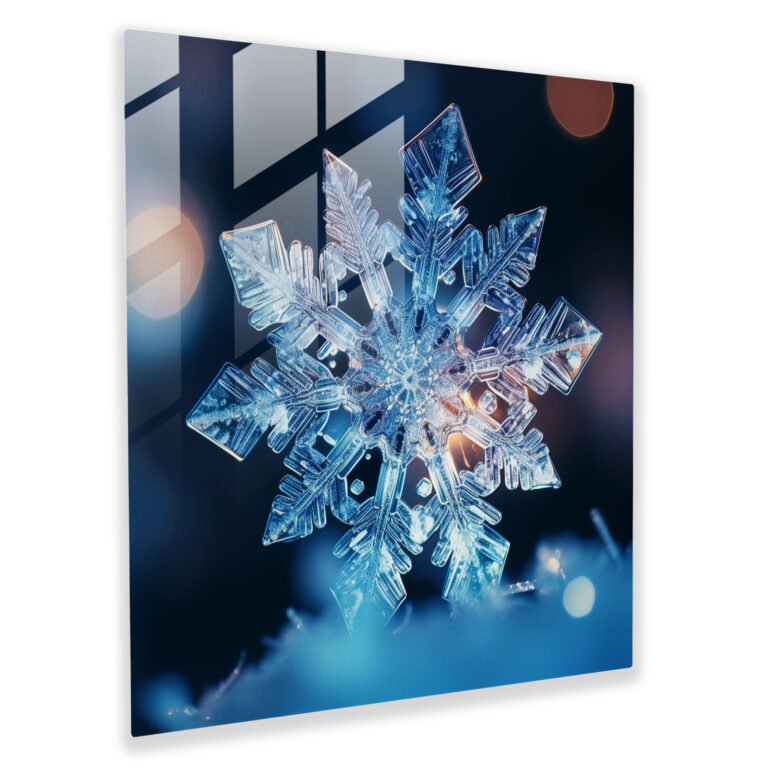 Crystal Snowflake Glass Print - Winter, Modern Art, Glass Wall Art, Snowflake